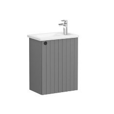 Vitra Root Groove 69186 Lavabo Dolabı, Kapaklı, 45 Cm, Kompakt, Mat Gri, Köşeli Lavabolu, Sağ